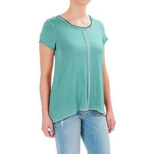 Max Jeans Arctic Blue Raw Hem Scoop Neck Short Sleeve S